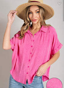 Mineral wash button down blouse
