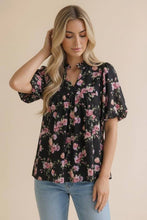 Load image into Gallery viewer, Frilled Notch Neck Floral Woven Blouse Top