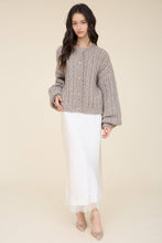 Load image into Gallery viewer, EYELET CABLE KNIT SCALLOPED TRIM KNIT CARDIGAN
