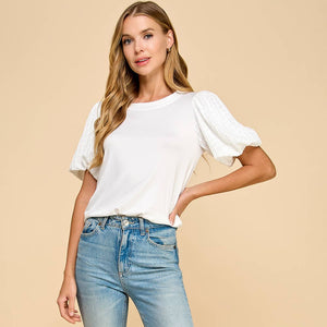 Solid Top with Contrast Puffed Sleeves