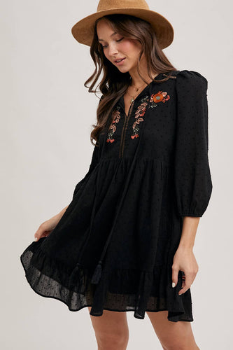 EMBROIDERED RUFFLED BABY DOLL DRESS