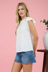 Lace panel ruffle blouse