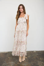 Load image into Gallery viewer, FLORAL CHIFFON TIE STRAP RUFFLED TIERED MIDI DRESS