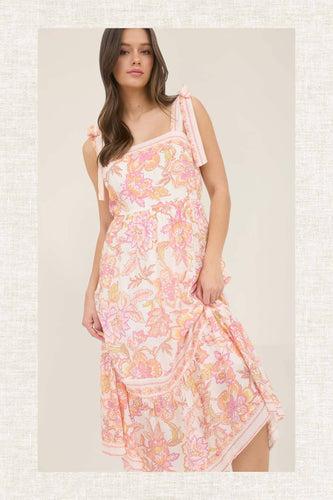Orange floral midi dress