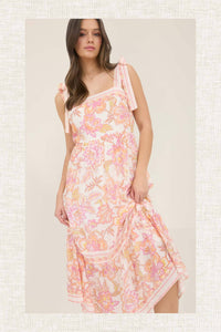 Orange floral midi dress