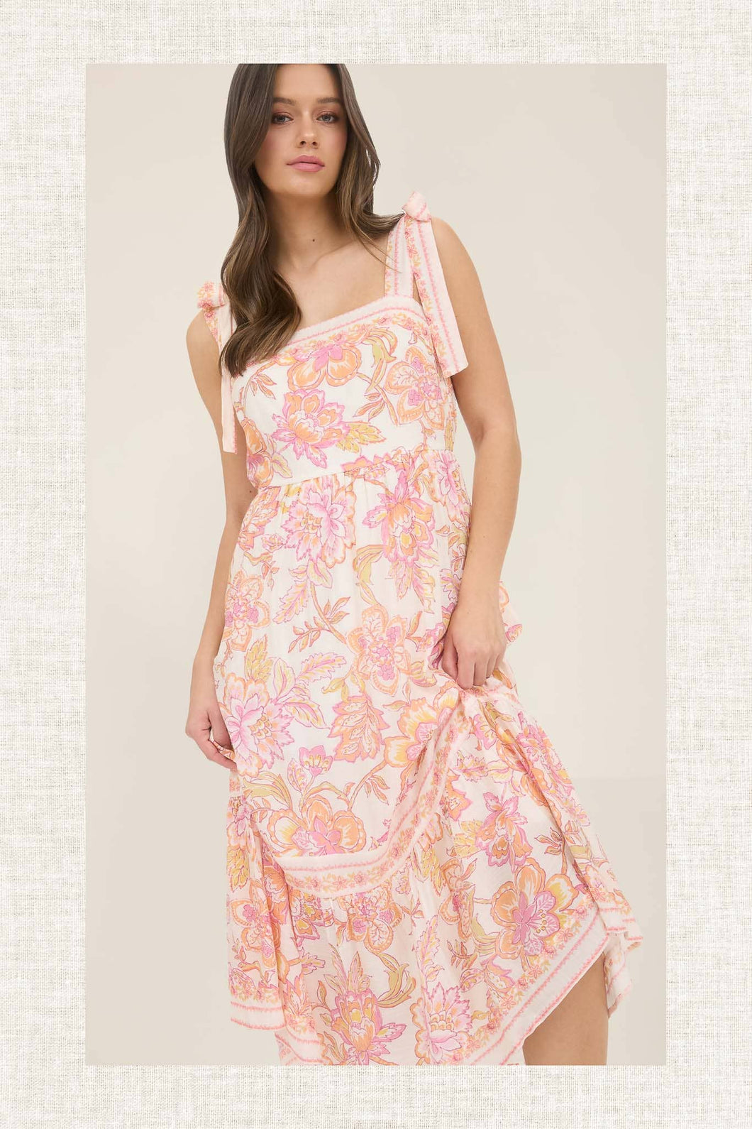 Orange floral midi dress