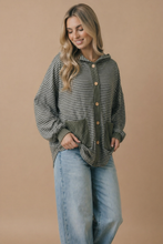 Load image into Gallery viewer, Round Neck Striped Button Down Hoodie Top