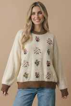 Load image into Gallery viewer, Round Neck Floral Embroidery Sweater Knit Top
