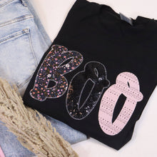 Load image into Gallery viewer, Black Boo Modge Podge Halloween Short Sleeve