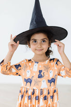 Load image into Gallery viewer, Spooky Kitty 3/4 Sleeve Pocket Twirl Dress