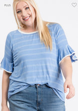 Load image into Gallery viewer, Blue striped short sleeve in curvy