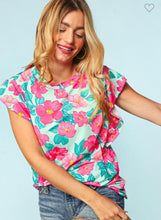 Load image into Gallery viewer, Fuchsia and mint floral top