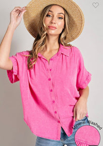 Mineral wash button down blouse