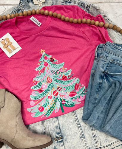 Pink Christmas tree tee