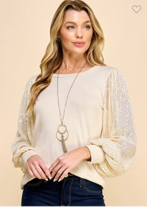 Beige glitter long sleeves top