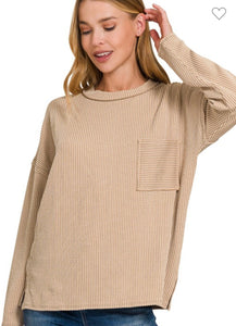 Ribbed long top with pocket