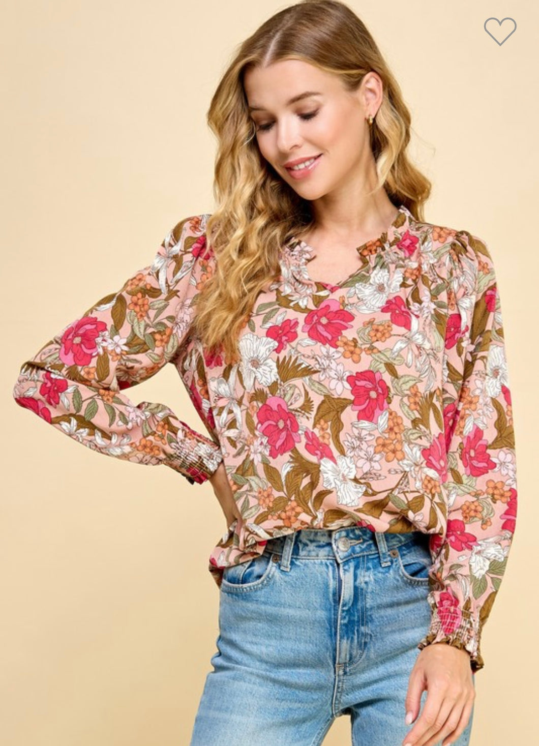 Pink fall floral long sleeve