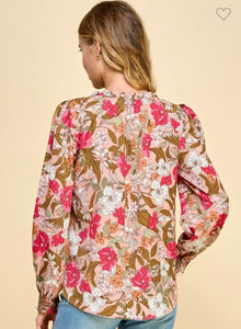 Pink fall floral long sleeve
