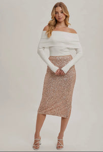 Rose gold sequin skirt