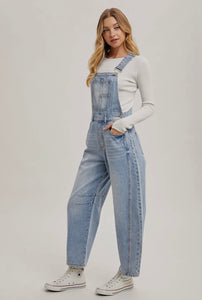 Barrel denim overalls