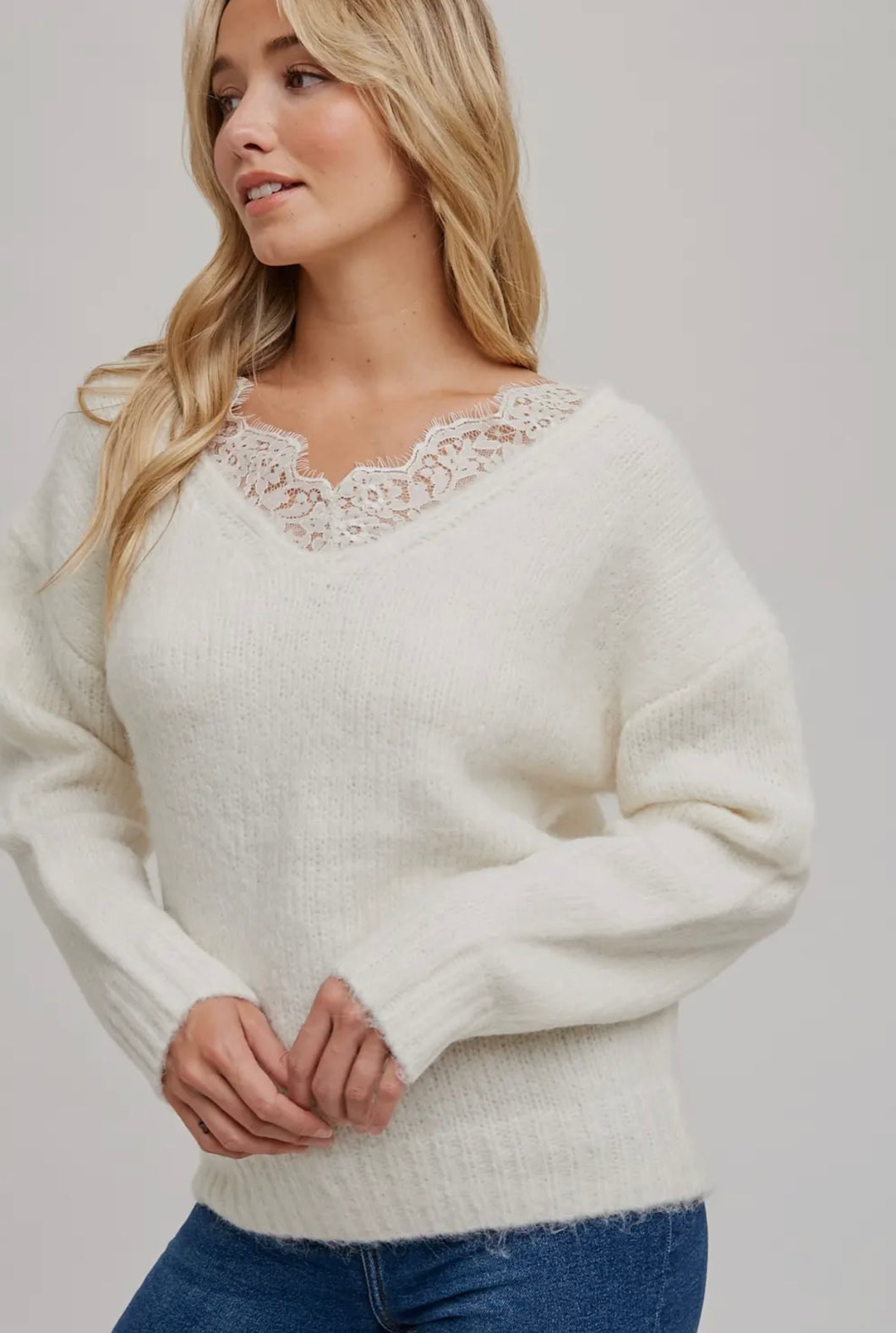 Ivory lace trim sweater