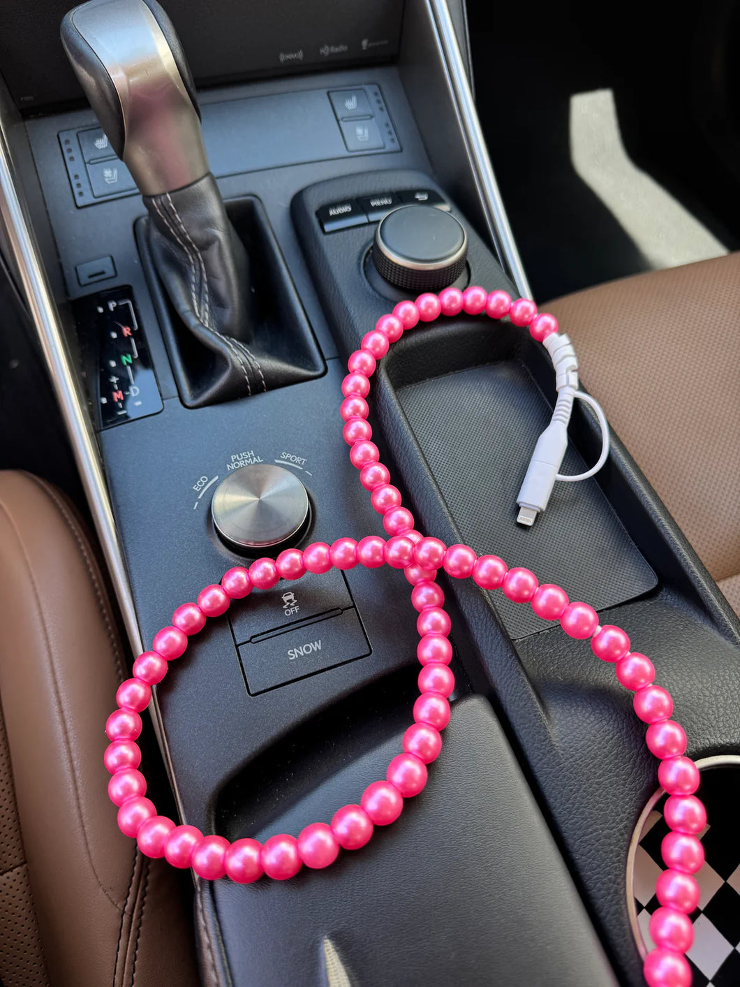 Pink beaded phone charger