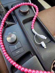 Pink beaded phone charger