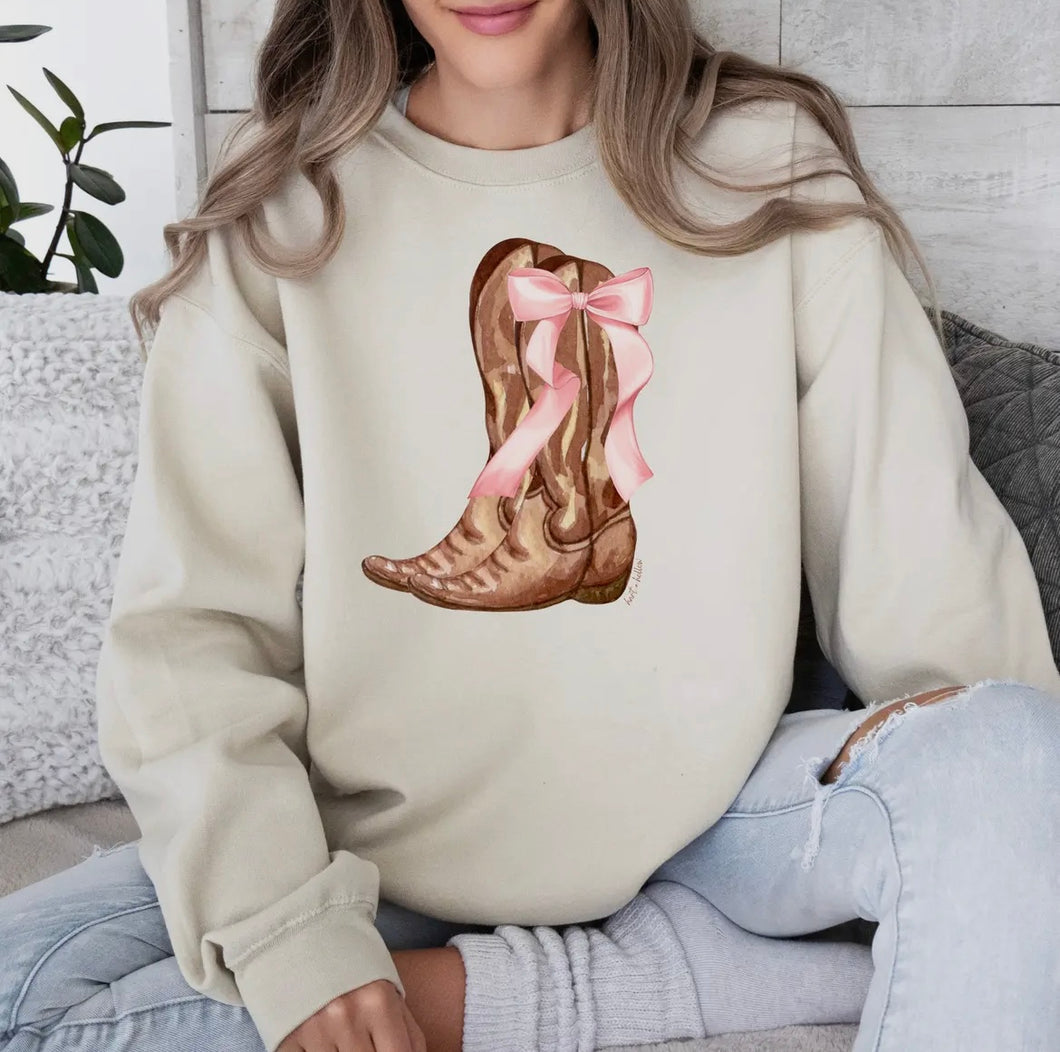 Cowgirl boot bow sweatshirt