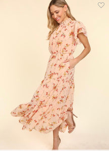 Peach floral maxi dress