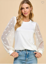 Load image into Gallery viewer, Ivory top with ribbon lace sleeves