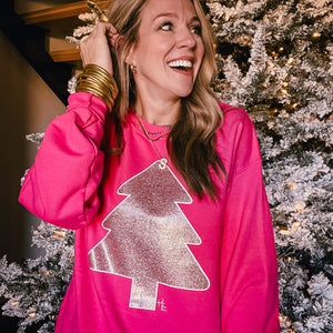 Pink Christmas tree sweatshirt
