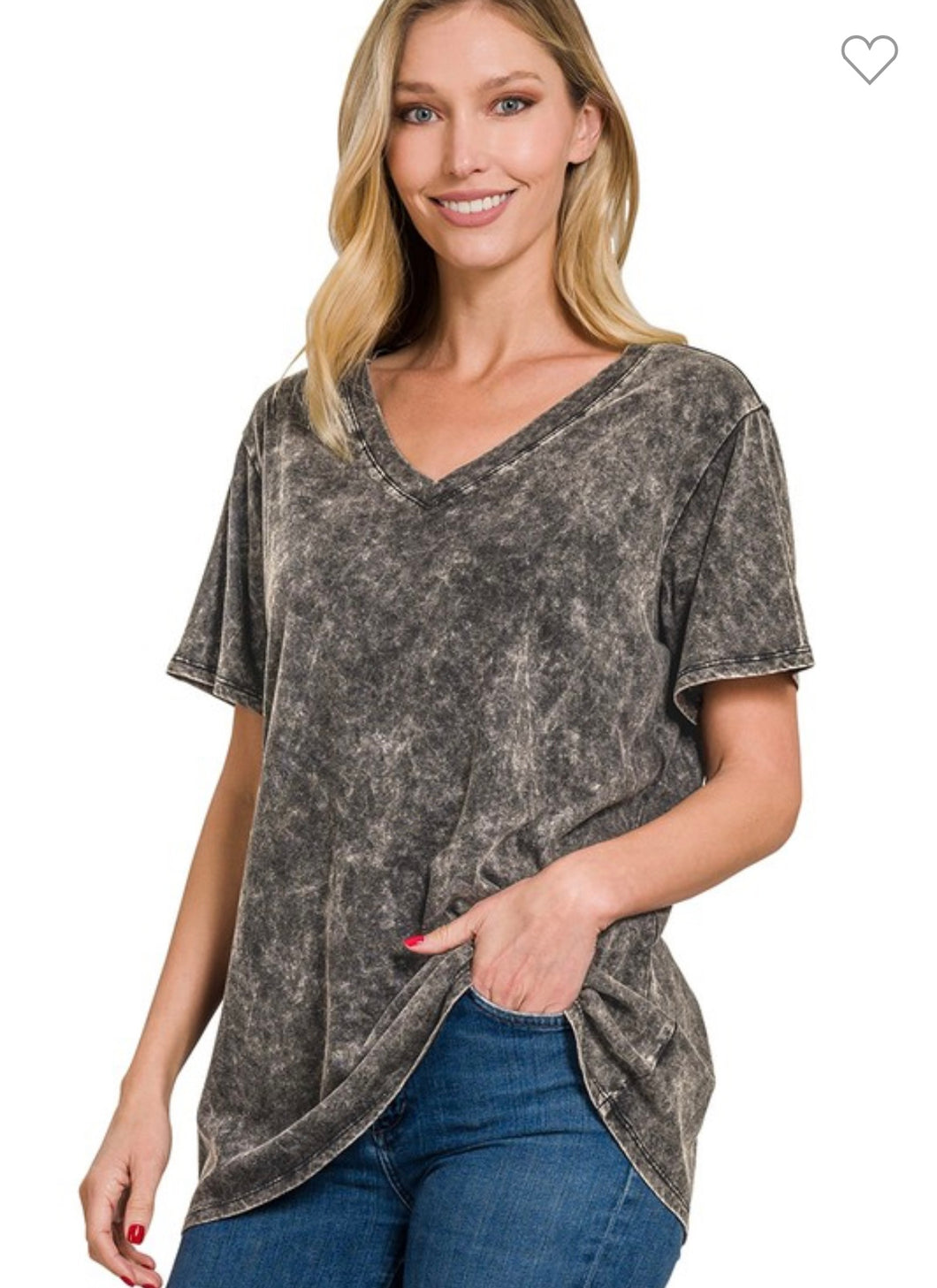 Acid wash black v-neck