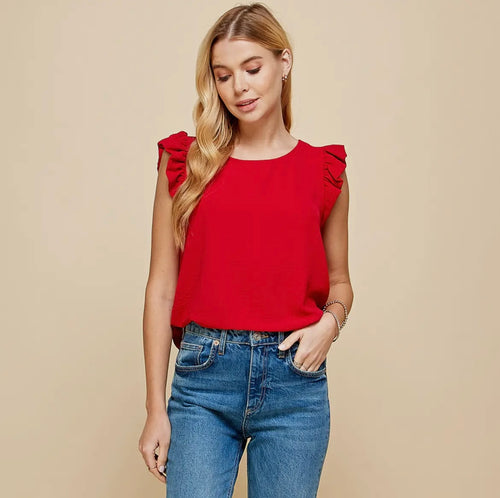 Solid Top with Ruffled Detailed Sleeves