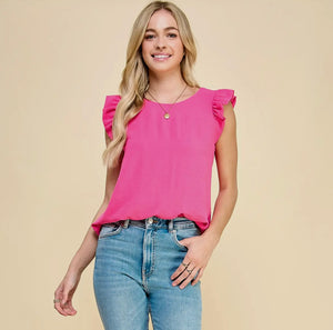Solid Top with Ruffled Detailed Sleeves