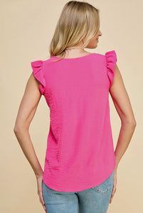 Solid Top with Ruffled Detailed Sleeves
