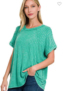 Ribbed oversized boat neck top