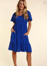 Load image into Gallery viewer, Blue flutter short sleeve dress