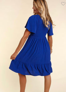 Blue flutter short sleeve dress