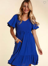 Load image into Gallery viewer, Blue flutter short sleeve dress