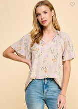 Load image into Gallery viewer, Taupe spring floral top
