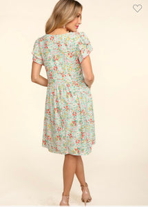 Mint ruffle floral dress