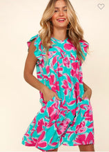 Load image into Gallery viewer, Turquoise and pink ruffle dress