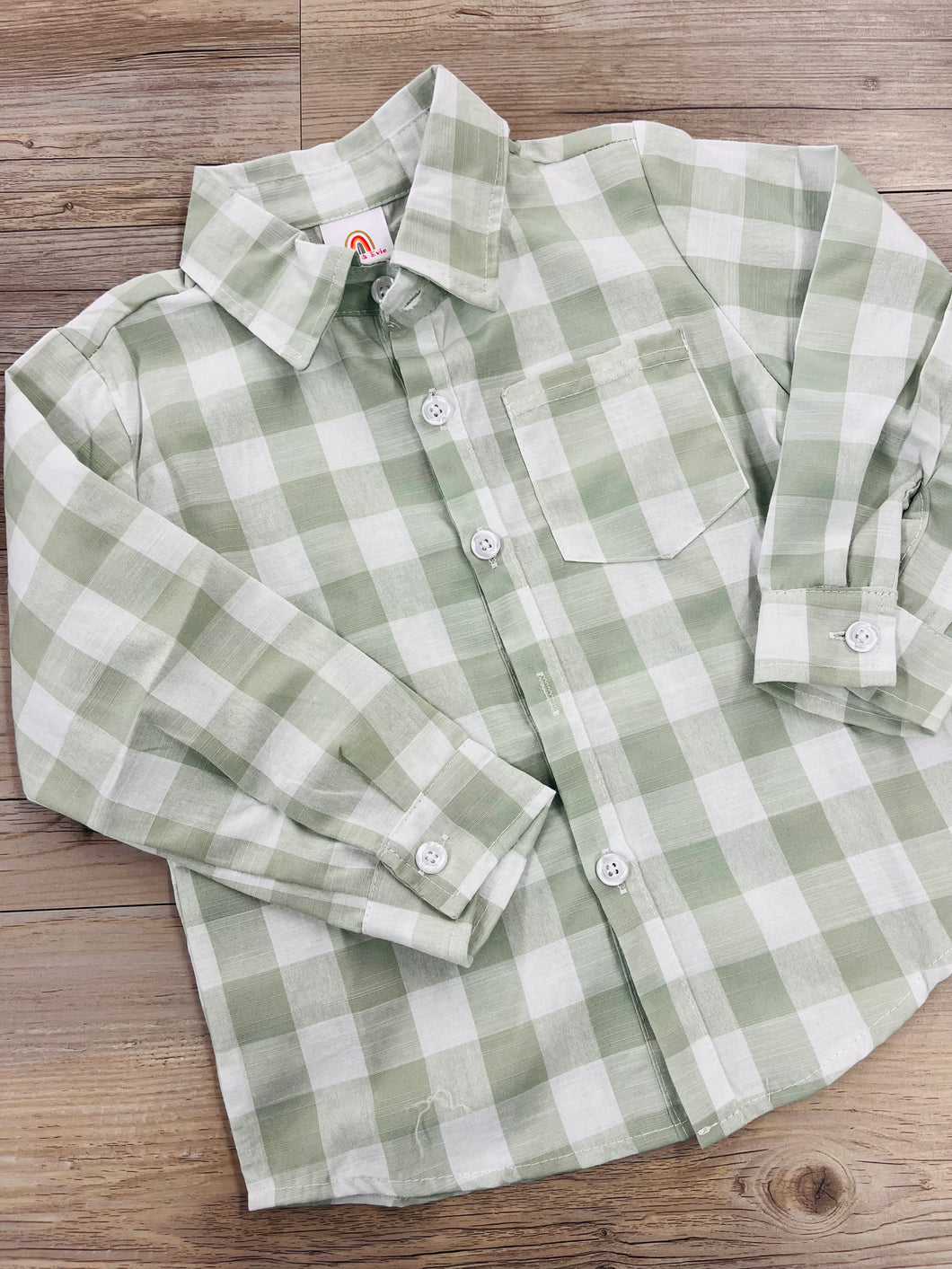 Sage button down kids shirt