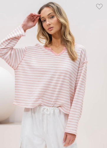 Lightweight pink and white long sleeve top