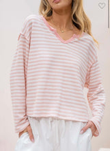 Load image into Gallery viewer, Lightweight pink and white long sleeve top