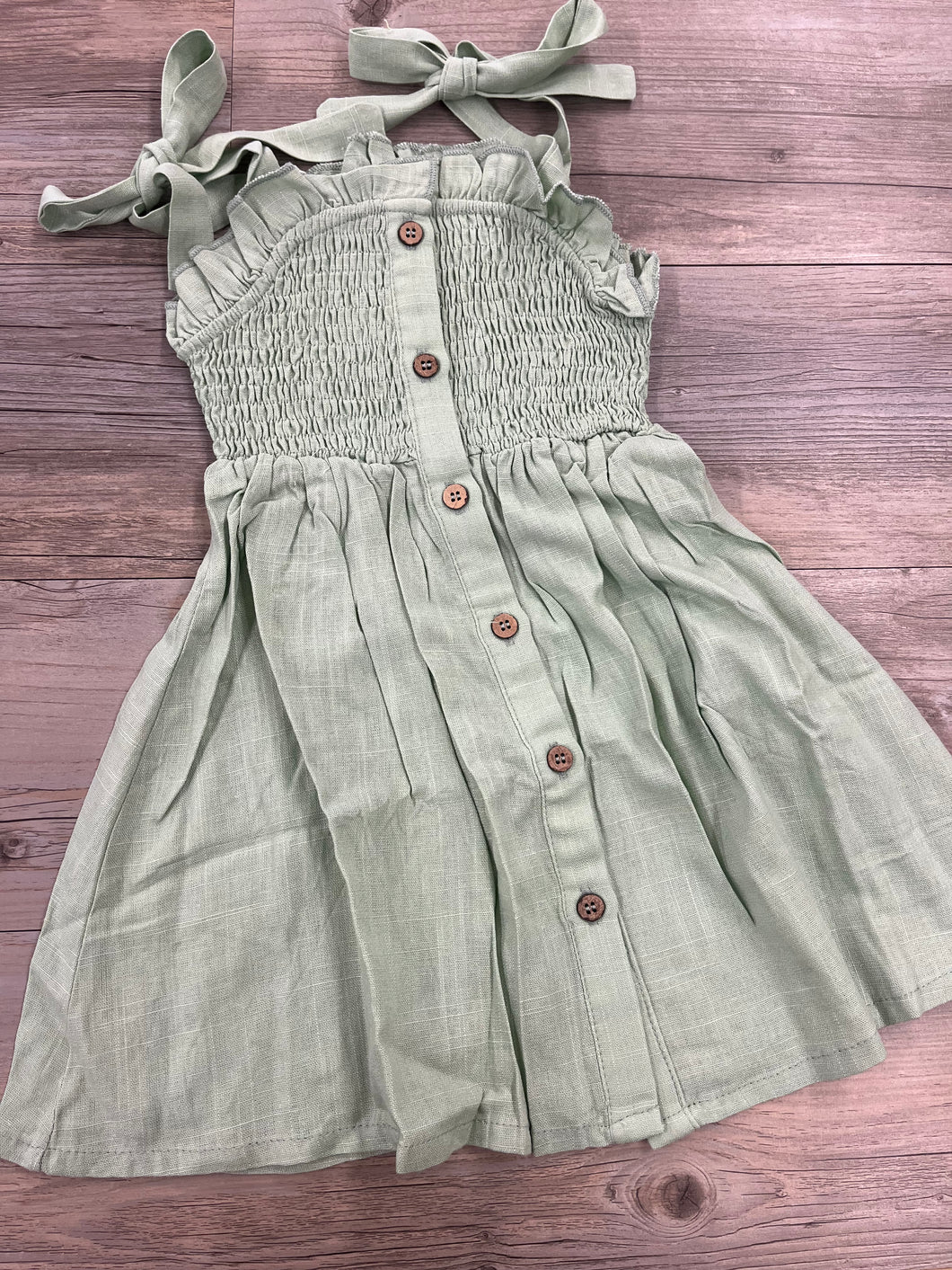 Sage smocked little girls dress