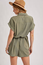 Load image into Gallery viewer, UTILITY FLOWY SHORT SLEEVE BELTED ROMPER