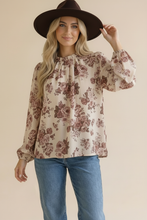 Load image into Gallery viewer, High Neck Back Neck Button Floral Woven Top