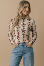Load image into Gallery viewer, Mock Neck Floral Merrow Hem Rib Knit Top