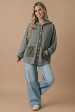 Load image into Gallery viewer, Round Neck Striped Button Down Hoodie Top